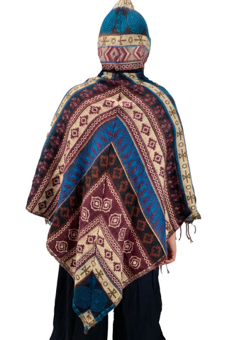 Soft one size Wool and Acrylic hooded back viewpancho with pockets
