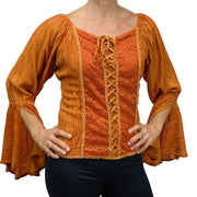 Womans renaissance blouse lace victorian top saffron