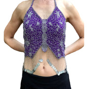 Womans Belly Dance Top Sequin Coin Top rave Top Purple Silver