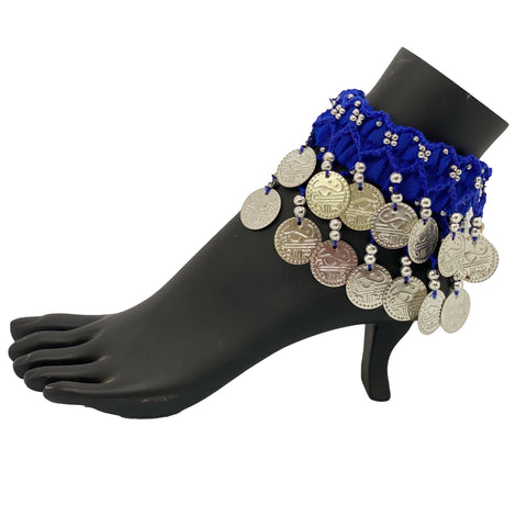 Belly dance wrist band stretchy coin anklets Royal blue