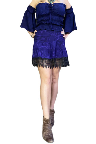 Womans pirate mini skirt with lace purple