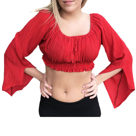Renaissance midriff Top with sleeves Dark red