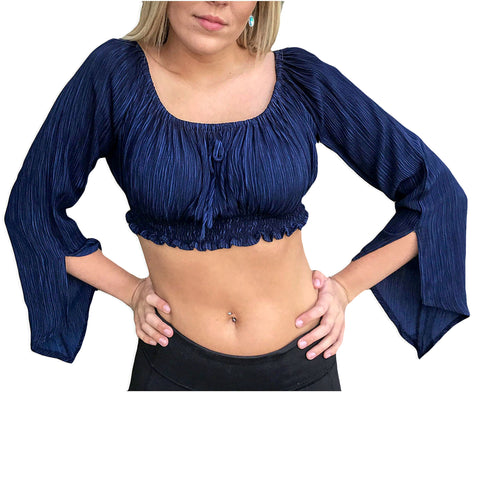 Renaissance midriff Top with sleeves Navy blue