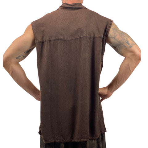 Mens Renaissance Sleeveless Shirt mens pirate shirt Brown Back View