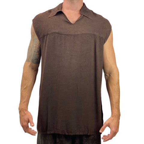 Mens Renaissance Sleeveless Shirt mens pirate shirt Brown 