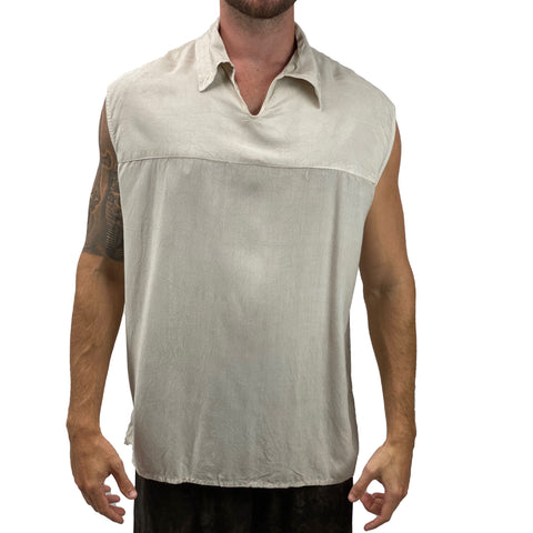 Mens Renaissance Sleeveless Shirt mens pirate shirt White