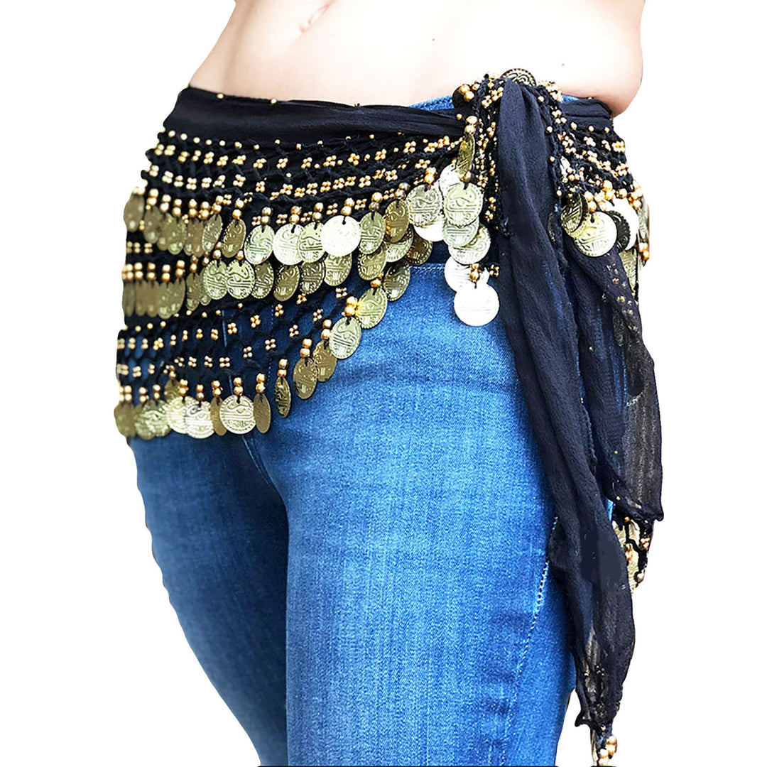 Leensy 3-Row Gold Coin Belly Dance Belt & Hip Scarf - Multi-Colour, One Size, 128 Coins, UK Made