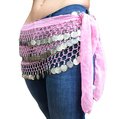 Belly Dance Coin scarf Zumba coin scarf  Pink
