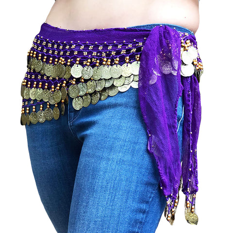 Belly Dance Coin scarf Zumba coin scarf  Purple Gold