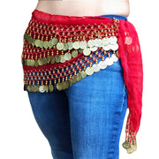 Belly Dance Coin scarf Zumba coin scarf  Red Gold Coin