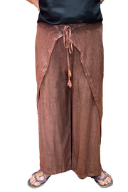 No Wrap Wrap Pants with elastic waist Brown