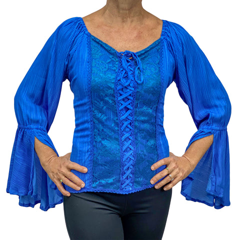 Womans renaissance blouse lace victorian top Royal Blue