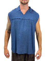 Mens Renaissance Sleeveless Shirt mens pirate shirt Blue