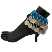 Belly dance wrist band stretchy coin anklets Turquoise