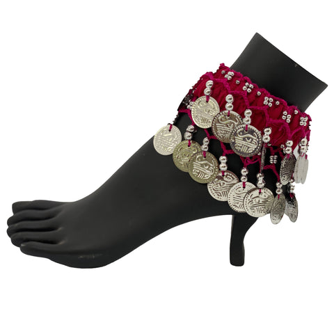 Belly dance wrist band stretchy coin anklets Magenta