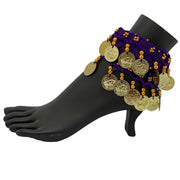 Belly dance wrist band stretchy coin anklets Purple Gold