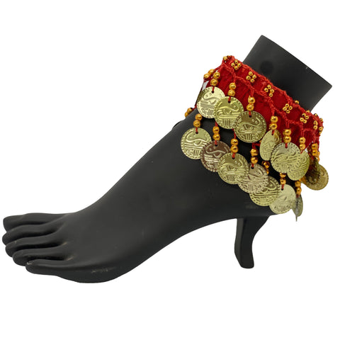 Belly dance wrist band stretchy coin anklets Red Gold