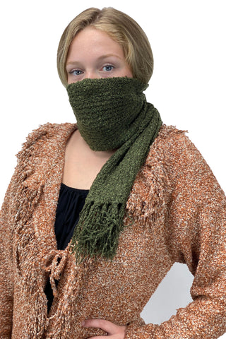 Knit scarf wool acrylic mask olive
