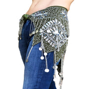 Belly Dance Coin Belt Renaissance coin scarf  Olive SIlver