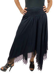 Womans pirate skirt renaissance skirt lace fairy hem skirt black