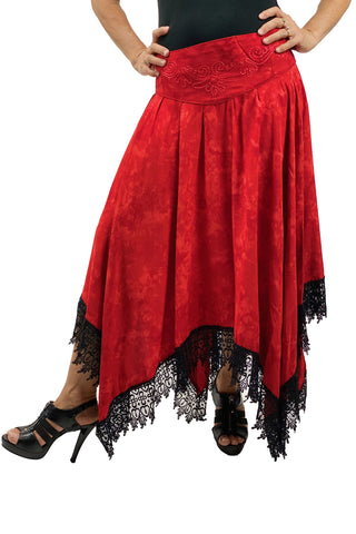 Womans pirate skirt renaissance skirt lace fairy hem skirt Red
