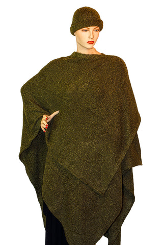 Womans throw wrap pancho knit wrap Green