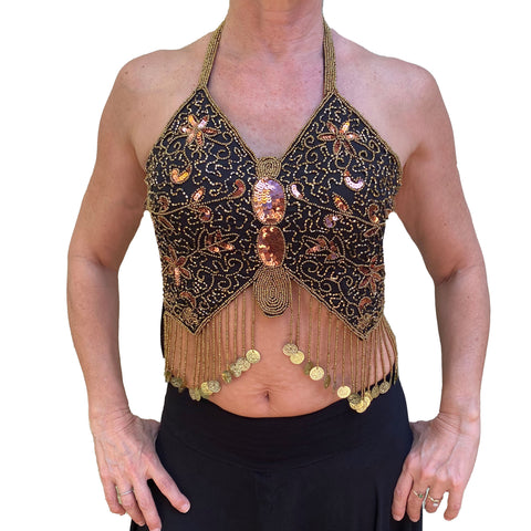 Womans Belly Dance Top Sequin Coin Top rave Top gold copper